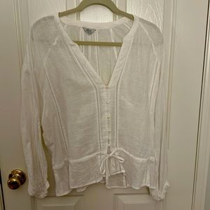 Rails white Linen cinch waist blouse